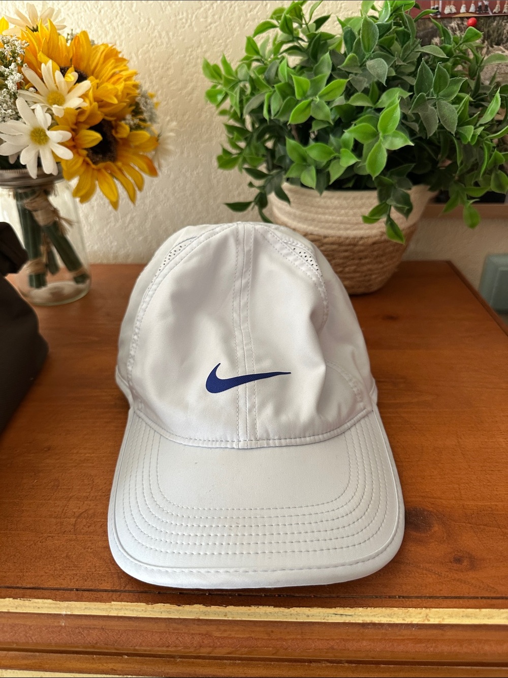 Nike White Cap with Navy Swoosh